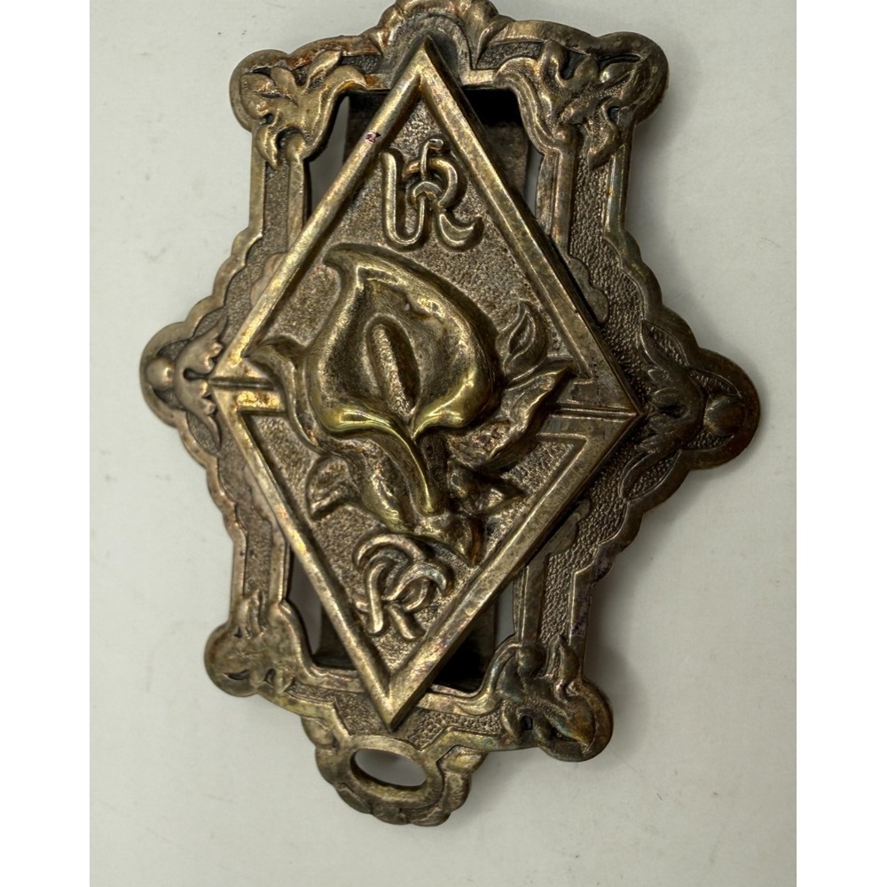 Antique Knights of Pythias Belt Slide Calla Lily Fraternal Uniform Buckle c1900